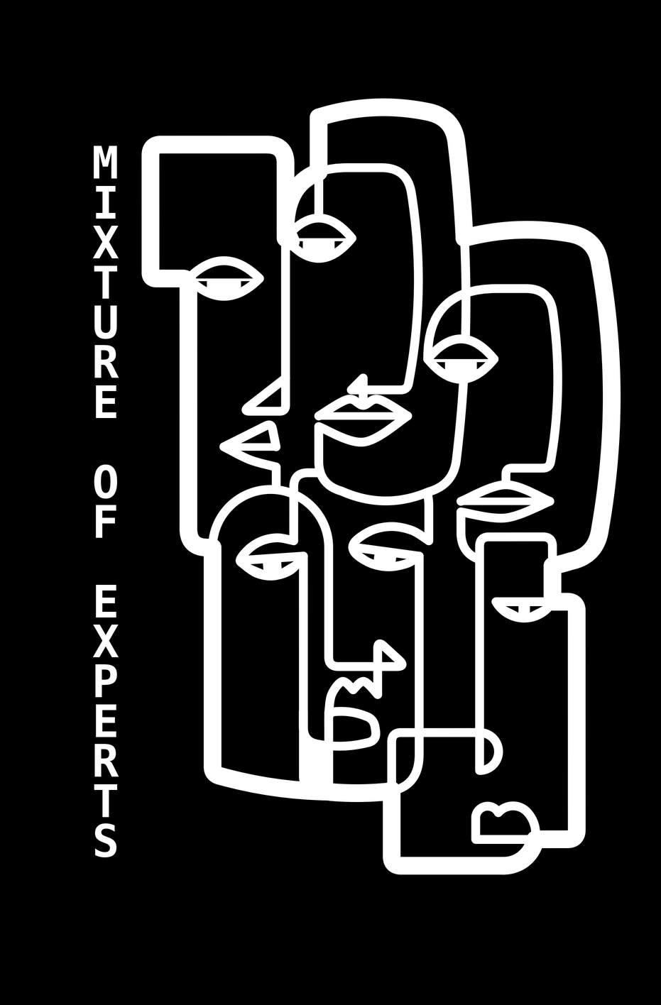 Mixture of Experts — Interleaved Faces T-Shirt (dark preview)